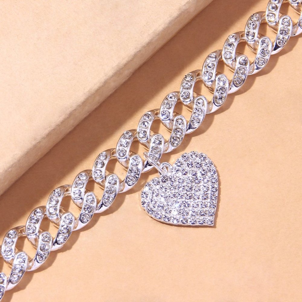 Chunky Miami Heart Shaped Cuban Link Foot Chain Anklet Bracelet Rhinestone - Picture 4 of 6